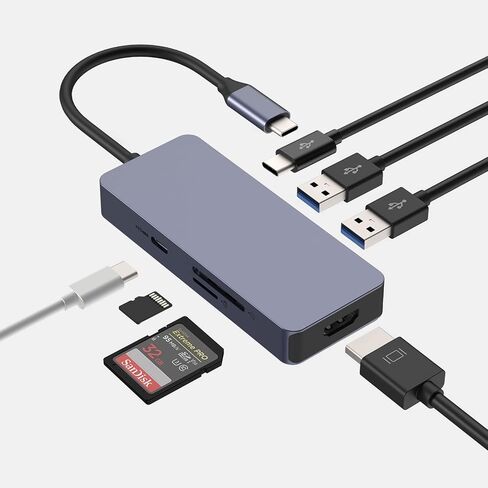 موزع USB C، محول USB C، محول متعدد المنافذ 7 في 1 مزدوج الشاشة مع USB C إلى HDMI 4K، منفذ USB 3.0 USB-A/C، 100 وات PD، قارئ بطاقة SD/TF للكمبيوتر اللوحي والكمبيوتر المحمول in Saudi Arabia