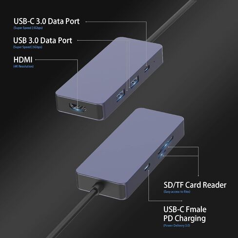 موزع USB C، محول USB C، محول متعدد المنافذ 7 في 1 مزدوج الشاشة مع USB C إلى HDMI 4K، منفذ USB 3.0 USB-A/C، 100 وات PD، قارئ بطاقة SD/TF للكمبيوتر اللوحي والكمبيوتر المحمول in Saudi Arabia