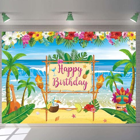 Summer Hawaiian Birthday Backdrop for Aloha Luau Party Decorations Banner Hawaiian Beach Photography Background Tropical Sea Palm Birthday Baby Shower Cake Table Decorations Banner in Saudi Arabia
