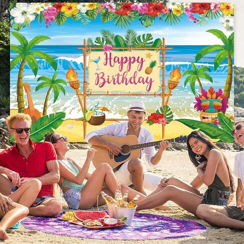 Summer Hawaiian Birthday Backdrop for Aloha Luau Party Decorations Banner Hawaiian Beach Photography Background Tropical Sea Palm Birthday Baby Shower Cake Table Decorations Banner in Saudi Arabia