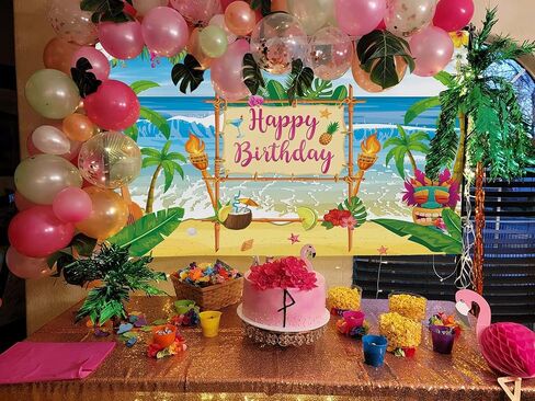Summer Hawaiian Birthday Backdrop for Aloha Luau Party Decorations Banner Hawaiian Beach Photography Background Tropical Sea Palm Birthday Baby Shower Cake Table Decorations Banner in Saudi Arabia