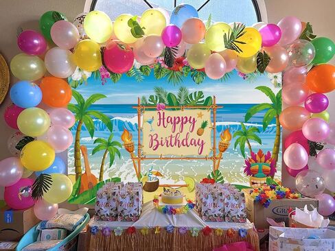 Summer Hawaiian Birthday Backdrop for Aloha Luau Party Decorations Banner Hawaiian Beach Photography Background Tropical Sea Palm Birthday Baby Shower Cake Table Decorations Banner in Saudi Arabia