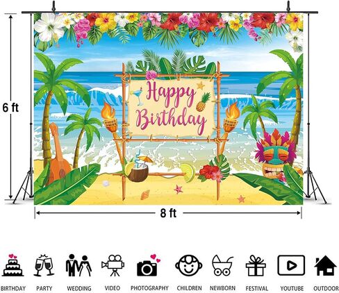 Summer Hawaiian Birthday Backdrop for Aloha Luau Party Decorations Banner Hawaiian Beach Photography Background Tropical Sea Palm Birthday Baby Shower Cake Table Decorations Banner in Saudi Arabia