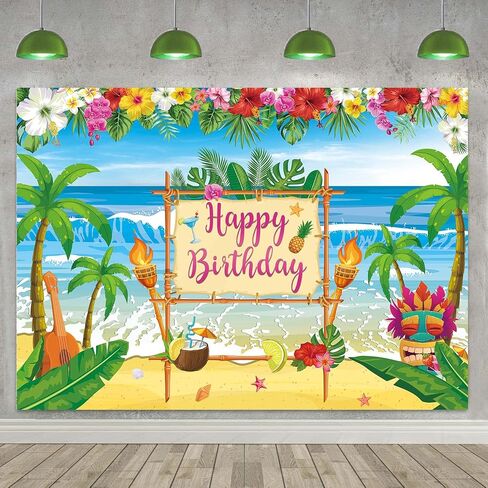 Summer Hawaiian Birthday Backdrop for Aloha Luau Party Decorations Banner Hawaiian Beach Photography Background Tropical Sea Palm Birthday Baby Shower Cake Table Decorations Banner in Saudi Arabia