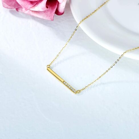 SISGEM 14K Yellow Gold Bar Pendant Necklace for Women, Delicate Gold Horizontal Bar Pendant with Finest Cubic Zirconia Jewelry Gift for Her, Wife Mother Girl in Saudi Arabia