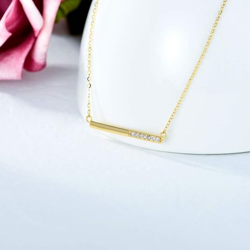 SISGEM 14K Yellow Gold Bar Pendant Necklace for Women, Delicate Gold Horizontal Bar Pendant with Finest Cubic Zirconia Jewelry Gift for Her, Wife Mother Girl in Saudi Arabia
