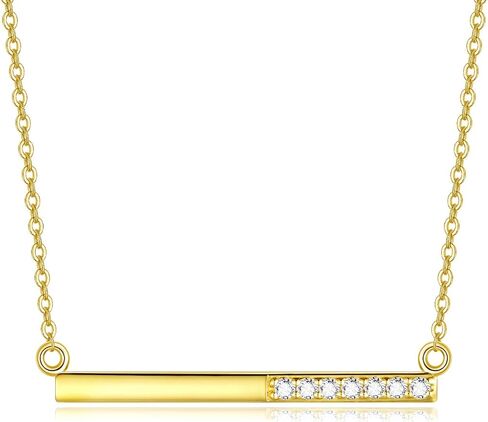 SISGEM 14K Yellow Gold Bar Pendant Necklace for Women, Delicate Gold Horizontal Bar Pendant with Finest Cubic Zirconia Jewelry Gift for Her, Wife Mother Girl in Saudi Arabia