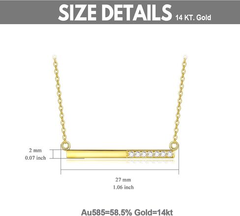 SISGEM 14K Yellow Gold Bar Pendant Necklace for Women, Delicate Gold Horizontal Bar Pendant with Finest Cubic Zirconia Jewelry Gift for Her, Wife Mother Girl in Saudi Arabia
