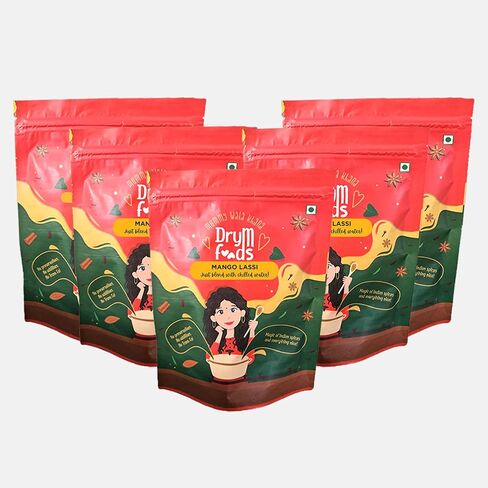 The DryM Foods مغذية ولذيذة محلية الصنع هندية حلوة مانجو لاسي | حلوى الزبادي بالمانجو الجاهزة للشرب | عبوة من 5 عصائر زبادي جاهزة للشرب in Saudi Arabia
