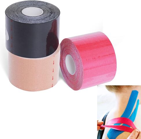 Kinetic Tape 3 Rolls 2inch x 16ft Breathable Latex Free Waterproof Elastic Athletic Tape for Ankle Wrists Knees Elastic Running Tennis Swimming Football Sports Activities Tape Muscle Pain Relief Black in Saudi Arabia