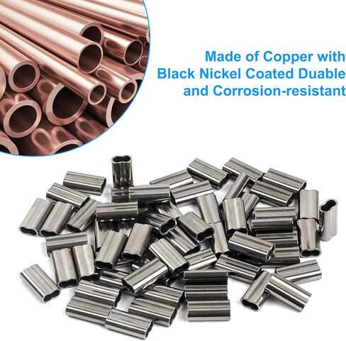 AGOOL Copper Double Barrel Crimp Sleeves - 200pcs Fishing Crimp Sleeves Brass Copper Crimping Loop Sleeve Fishing Line Tube Connector Fishing Wire Leader Rigging Tackle, Size 0.8mm-2.6mm in Saudi Arabia