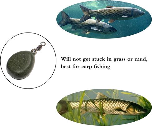 Carp Fishing Weights Sinkers, 4/8pcs Coated Tapered Flat Pear Fishing Sinkers with Swivels for Carp/Coarse Fishing Tackle 3 Colors in Saudi Arabia