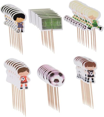 48pcs Birthday Cake Soccer Animal Cake Decor Ornament for Kids Cupcake Ornament Ornaments for Kids Cake Ornaments Baby Sports Toys Cake Topper Bamboo Party Supplies Football Child in Saudi Arabia