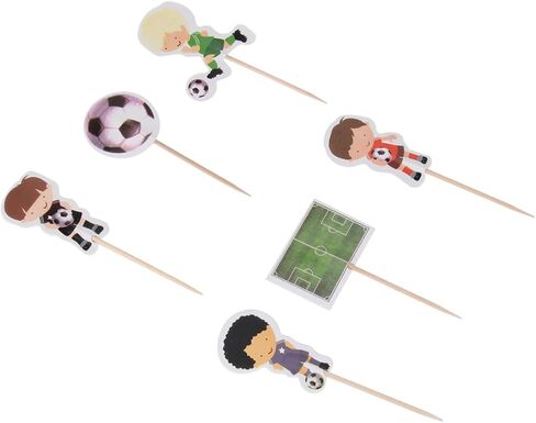 48pcs Birthday Cake Soccer Animal Cake Decor Ornament for Kids Cupcake Ornament Ornaments for Kids Cake Ornaments Baby Sports Toys Cake Topper Bamboo Party Supplies Football Child in Saudi Arabia
