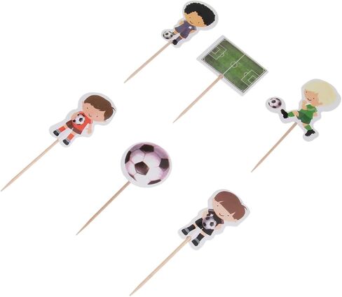 48pcs Birthday Cake Soccer Animal Cake Decor Ornament for Kids Cupcake Ornament Ornaments for Kids Cake Ornaments Baby Sports Toys Cake Topper Bamboo Party Supplies Football Child in Saudi Arabia