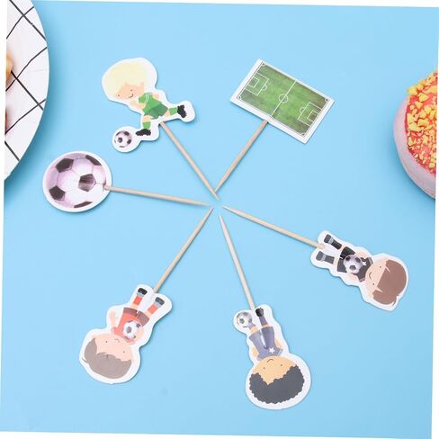 48pcs Birthday Cake Soccer Animal Cake Decor Ornament for Kids Cupcake Ornament Ornaments for Kids Cake Ornaments Baby Sports Toys Cake Topper Bamboo Party Supplies Football Child in Saudi Arabia