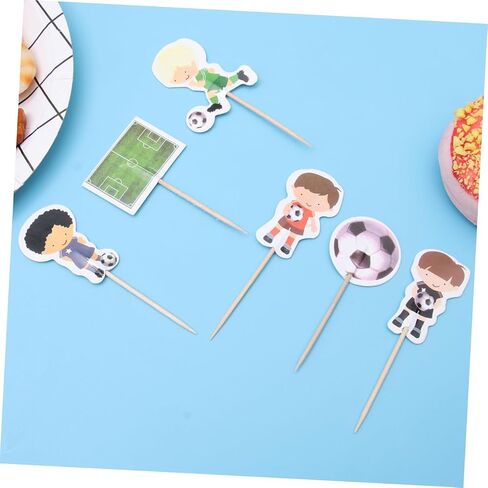 48pcs Birthday Cake Soccer Animal Cake Decor Ornament for Kids Cupcake Ornament Ornaments for Kids Cake Ornaments Baby Sports Toys Cake Topper Bamboo Party Supplies Football Child in Saudi Arabia