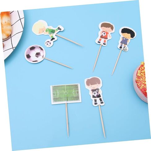 48pcs Birthday Cake Soccer Animal Cake Decor Ornament for Kids Cupcake Ornament Ornaments for Kids Cake Ornaments Baby Sports Toys Cake Topper Bamboo Party Supplies Football Child in Saudi Arabia