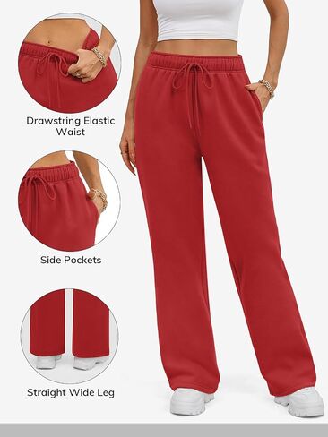 ATHMILE Women’s Fleece Lined Sweatpants Baggy Wide Straight Leg Pants in Saudi Arabia
