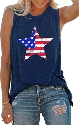 العلم الأمريكي ستار الرسومات تانك القمم النساء الولايات المتحدة الأمريكية 4th من يوليو الدبابات الوطنية عيد الاستقلال هدية قميص الدبابات in Kuwait