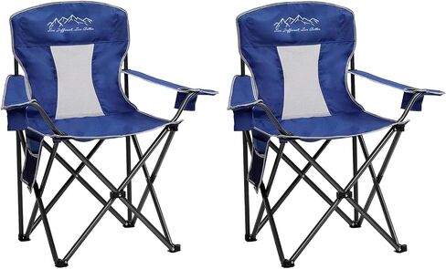 Heavy Duty Lawn Foldable Cooler, Storage Pocket, Waterproof Bag Outdoor Arm Sport Chair, Supports 325LBS, Blue in Saudi Arabia