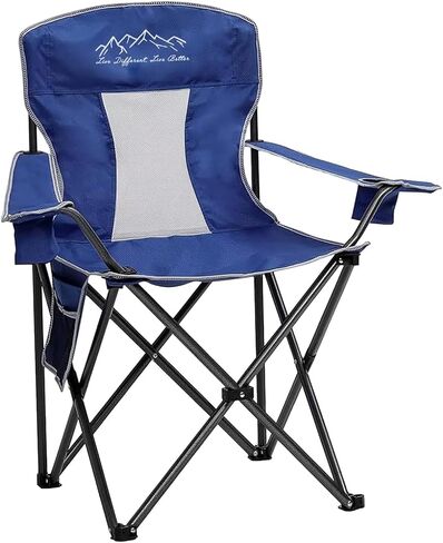 Heavy Duty Lawn Foldable Cooler, Storage Pocket, Waterproof Bag Outdoor Arm Sport Chair, Supports 325LBS, Blue in Saudi Arabia