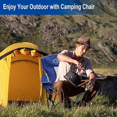 Heavy Duty Lawn Foldable Cooler, Storage Pocket, Waterproof Bag Outdoor Arm Sport Chair, Supports 325LBS, Blue in Saudi Arabia