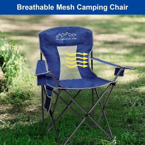 Heavy Duty Lawn Foldable Cooler, Storage Pocket, Waterproof Bag Outdoor Arm Sport Chair, Supports 325LBS, Blue in Saudi Arabia
