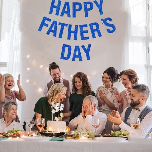 Happy Father's Day Glitter Black Banner Bunting Banner for Dad Father's Party Decorations Backdrop Garland for Father's Day (Black) in Saudi Arabia