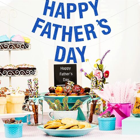 Happy Father's Day Glitter Black Banner Bunting Banner for Dad Father's Party Decorations Backdrop Garland for Father's Day (Black) in Saudi Arabia