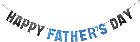 Happy Father's Day Glitter Black Banner Bunting Banner for Dad Father's Party Decorations Backdrop Garland for Father's Day (Black) in Saudi Arabia