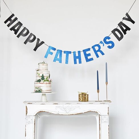 Happy Father's Day Glitter Black Banner Bunting Banner for Dad Father's Party Decorations Backdrop Garland for Father's Day (Black) in Saudi Arabia