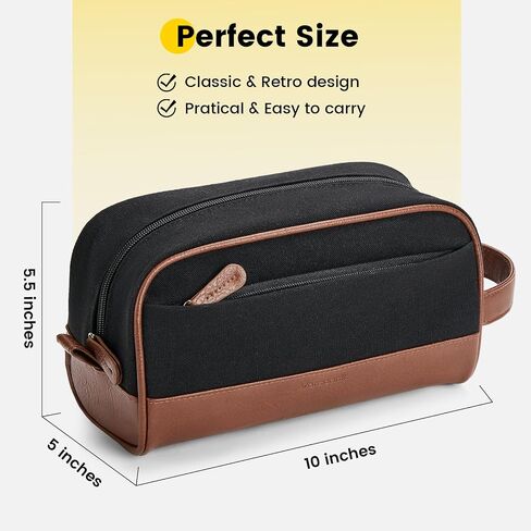 Vorspack Travel Toiletry Bag - Canvas Toiletry Bag for Men Water Resistant Skincare Bag Dopp Kit for Bathroom Toiletries Accessories Gifts - Black in Saudi Arabia