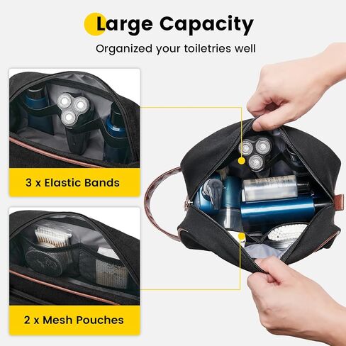 Vorspack Travel Toiletry Bag - Canvas Toiletry Bag for Men Water Resistant Skincare Bag Dopp Kit for Bathroom Toiletries Accessories Gifts - Black in Saudi Arabia