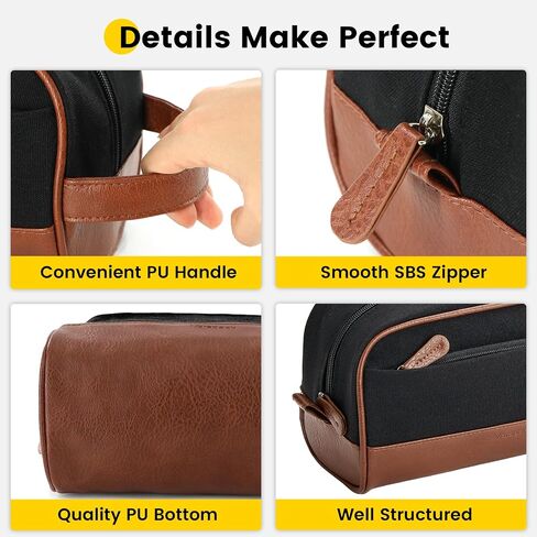 Vorspack Travel Toiletry Bag - Canvas Toiletry Bag for Men Water Resistant Skincare Bag Dopp Kit for Bathroom Toiletries Accessories Gifts - Black in Saudi Arabia