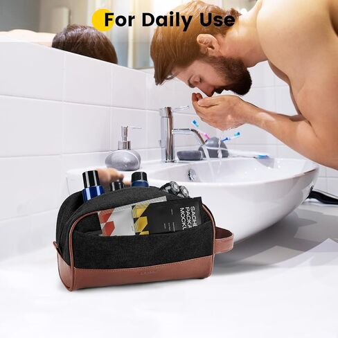 Vorspack Travel Toiletry Bag - Canvas Toiletry Bag for Men Water Resistant Skincare Bag Dopp Kit for Bathroom Toiletries Accessories Gifts - Black in Saudi Arabia