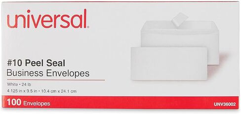 Universal UNV36002 Peel Seal 4.13 بوصة × 9.5 بوصة رقم 10 مظاريف عمل مربعة الشكل - أبيض (100/صندوق) in Saudi Arabia