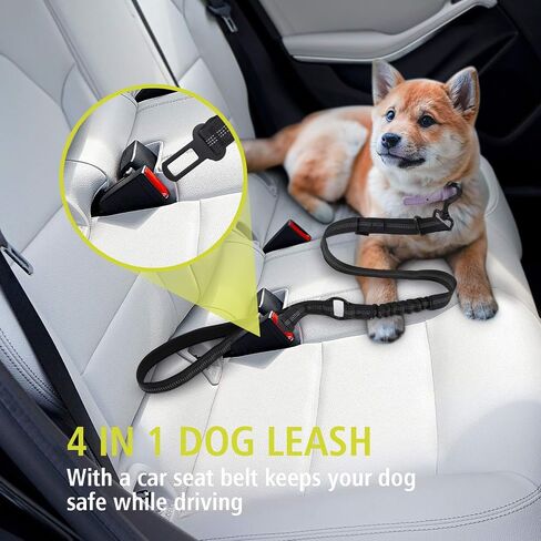 4.0 FT Bungee Dog Leash for Small, Medium and Large Dogs, Reflective Pet Training Long Traffic Leash with Car Seat Belt. (SMALL, BLACK) in Saudi Arabia