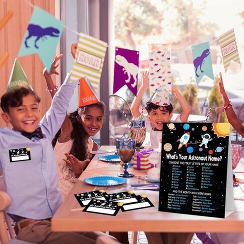 Greeting Card - What's Your Astronaut Name Birthday Party Game, 1 Sign & 30 Stickers - Space Theme for Kids & Teens - GAME-011 in Saudi Arabia
