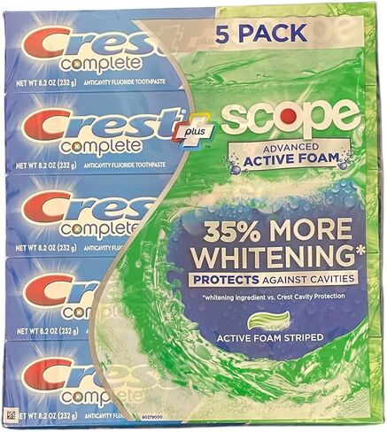 Crest Complete Toothpaste Plus Scope Advanced Active Foam, Striped, 8.2 Ounce (Pack of 5) in Saudi Arabia