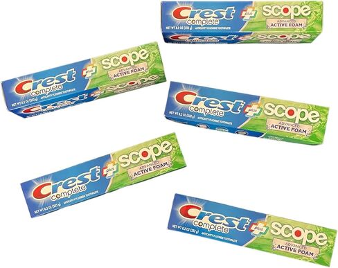Crest Complete Toothpaste Plus Scope Advanced Active Foam, Striped, 8.2 Ounce (Pack of 5) in Saudi Arabia