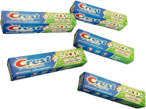 Crest Complete Toothpaste Plus Scope Advanced Active Foam, Striped, 8.2 Ounce (Pack of 5) in Saudi Arabia