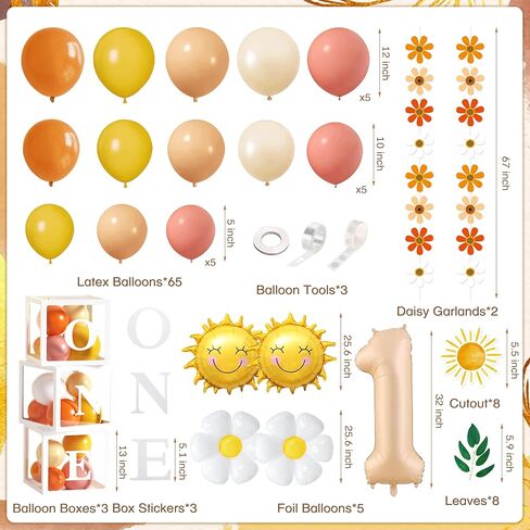 First Trip Around The Sun Birthday Party Decorations Boho Sun Theme 1st Birthday Party Supplies for Girl Boy 1 Year Old Birthday Decorations Balloon Blocks Garland Banner Tablecloth Backdrop in Kuwait