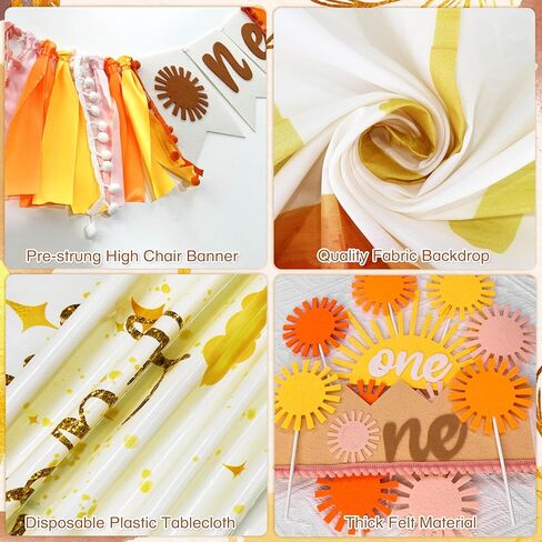 First Trip Around The Sun Birthday Party Decorations Boho Sun Theme 1st Birthday Party Supplies for Girl Boy 1 Year Old Birthday Decorations Balloon Blocks Garland Banner Tablecloth Backdrop in Kuwait