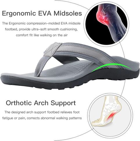 شباشب لتقويم العظام للرجال، صنادل داعمة للقوس العالي لعلاج التهاب اللفافة الأخمصية وتخفيف آلام الكعب المسطح، وتبطين ومقاوم للانزلاق، صندل شاطئ مريح للمشي عند أصابع القدم in Kuwait