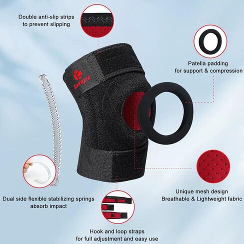 Kuangmi Knee Brace with Side Stabilizers & Patella Gel Pads,Adjustable Compression Knee Support with Meniscus Injuries,Arthritis Relief,Injury Recovery,Running,Workout,Weightlifting,Sports(Black) in Saudi Arabia
