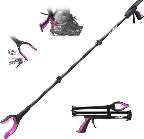 Jellas 44 Inch Reacher Grabber Tool with Shoehorn, 360° Rotating Head, Foldable Claw Grabber with Strong Grip Magnetic Tip, Reaching Assist Tool for Trash Pick Up, Litter Picker (Purple) in Kuwait