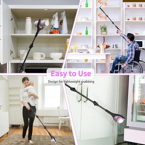 Jellas 44 Inch Reacher Grabber Tool with Shoehorn, 360° Rotating Head, Foldable Claw Grabber with Strong Grip Magnetic Tip, Reaching Assist Tool for Trash Pick Up, Litter Picker (Purple) in Kuwait