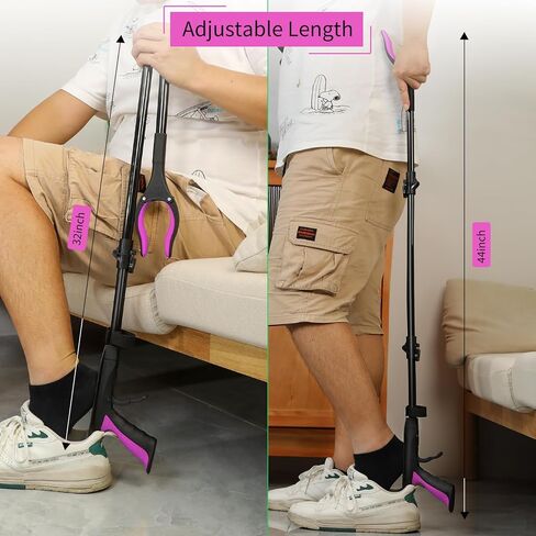 Jellas 44 Inch Reacher Grabber Tool with Shoehorn, 360° Rotating Head, Foldable Claw Grabber with Strong Grip Magnetic Tip, Reaching Assist Tool for Trash Pick Up, Litter Picker (Purple) in Kuwait