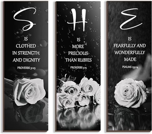 3 Pcs Pink Bedroom Decor Pink Rose Wooden Wall Decor Pink Bathroom Decor Inspirational Farmhouse Office Decor Signs With SHE Bible Words For Women Girl Bedroom Home Decor(Pink 12x4Inch) in Saudi Arabia